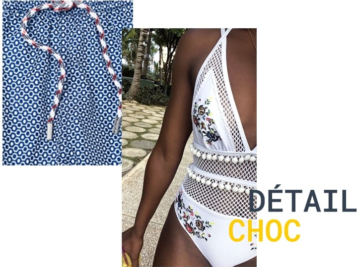 Broderies sur un maillot de bain blanc